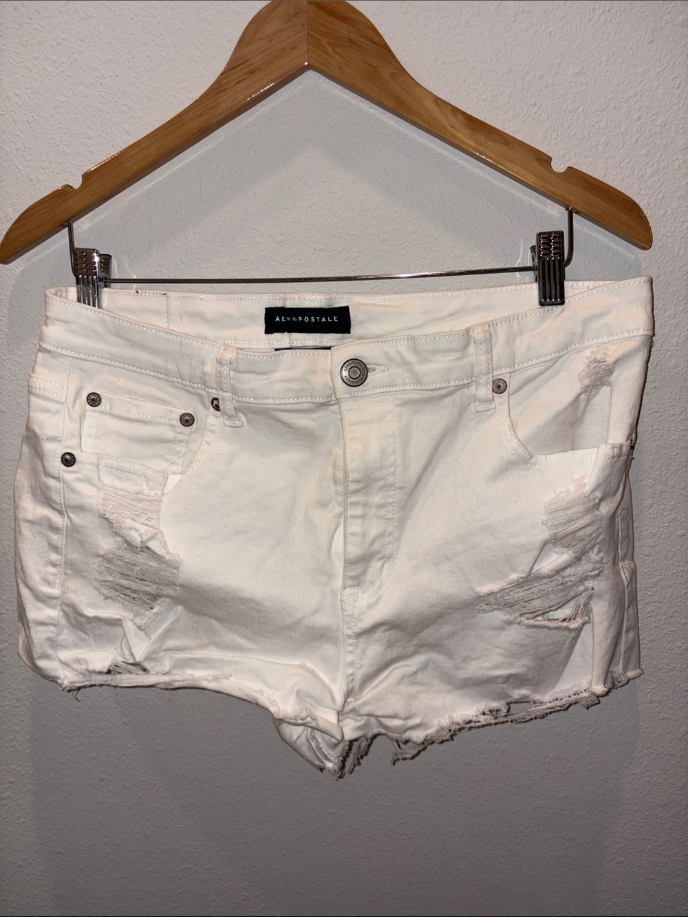 Aeropostale White Distressed Denim Shorts
